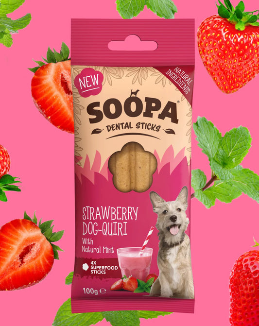 Strawberry dog-quiri dental sticks